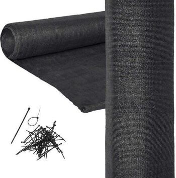 Filet de protection visible - rouleau de filet d'ombrage - 62 pour cent - 1,5 x 50 m - filet de protection solaire - filet d'intimité - noir - avec kit de montage - jardin