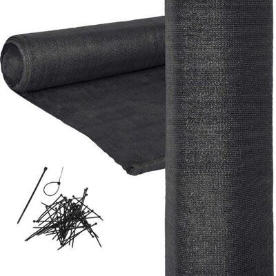 Filet de visibilité - rouleau de filet d'ombrage - 90 pour cent - 1,5 x 50 m - filet de protection solaire - filet d'intimité - noir - avec kit de montage - jardin