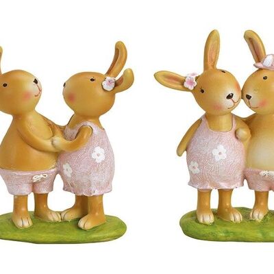 Pair of rabbits made of poly pink / pink 2-fold