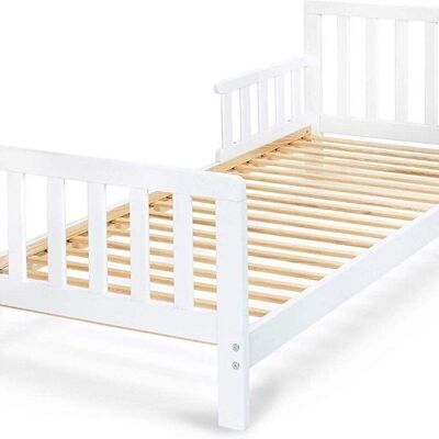 Children's bed - 140x70 cm - white - fall protection - slatted base