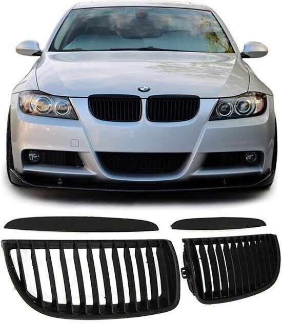 Calandre sport noir mat + bandes pour BMW Série 3 E90 E91 05-08