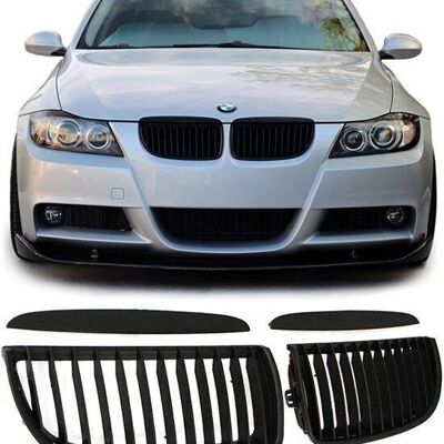 Griglia renale sportiva nero opaco + listelli per BMW Serie 3 E90 E91 05-08