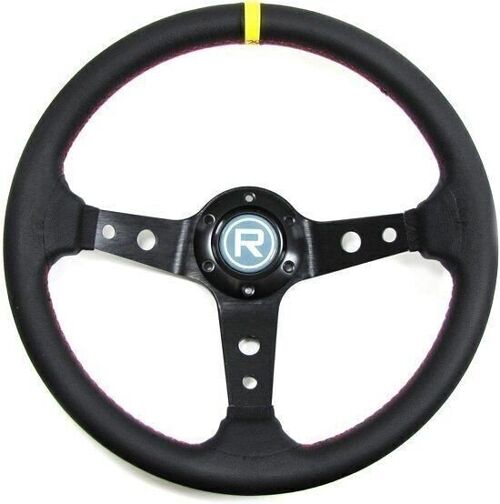 Sportstuur echt leer zwart 350 mm - Model 6 Racing