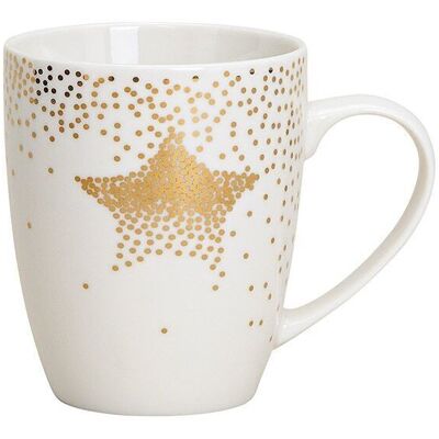 Taza motivo estrella dorada de porcelana blanca 300ml (An / Al / Pr) 11x10x8cm