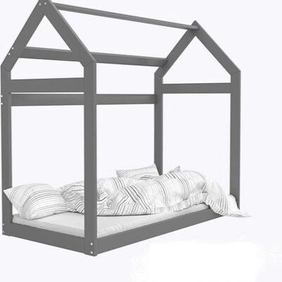 Lit en bois - Lit maison - Lit maison - lit enfant - 160x80 - Gris