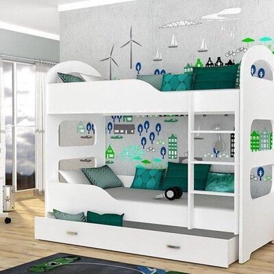 Children's bunk bed white - with double mattress - 190 x 80 cm