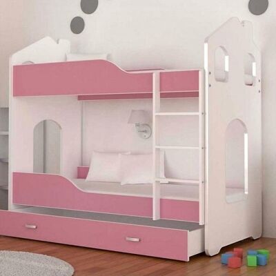 Lit superposé enfant rose - 160 x 80 cm - lit maison avec matelas