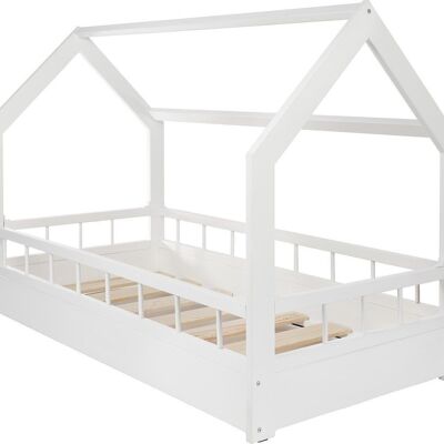 Cama infantil de madera - blanca - 160x80 cm - con barrera