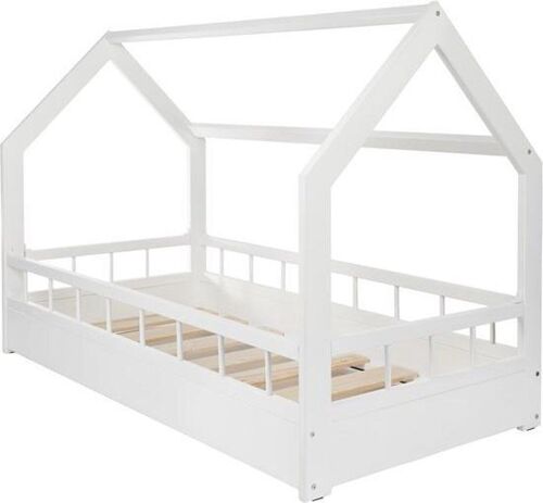 Huisbed kinderbed - 80x160 cm - wit - met bedhekken