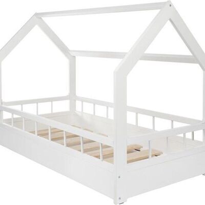 Lit cabane lit enfant - 80x160 cm - blanc - avec barrières latérales