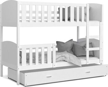 Lit superposé-enfant-200x90cm-blanc-matelas inclus