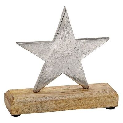 Estrella de metal, madera de mango plateada (An/Al/Pr) 18x17x5cm