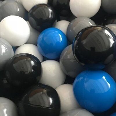 Bällebadbälle 500 Stück 7cm, weiß, blau, grau, schwarz