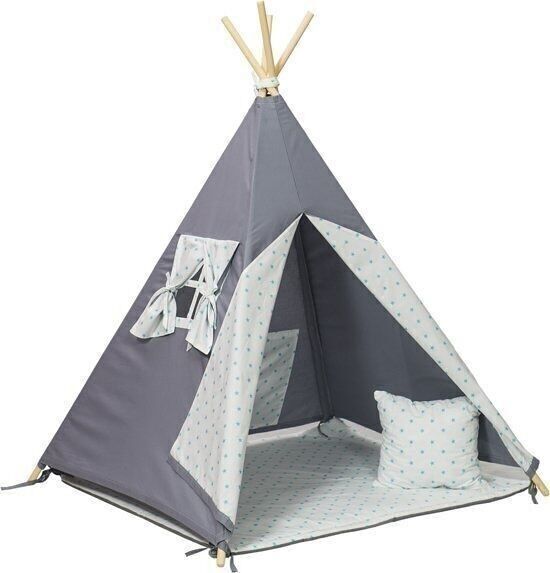 Tenda Wigwam tipi teepee - tenda da gioco - 4 parti - 100% cotone - stelle turchesi
