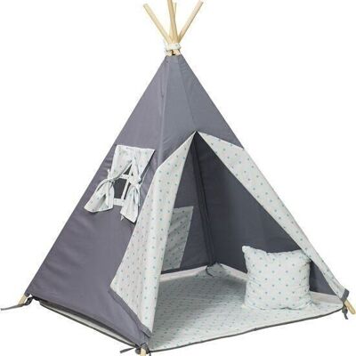 Wigwam tipi teepee tent - play tent - 4 parts - 100% cotton - turquoise stars
