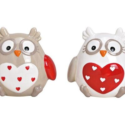 Owl heart decor made of ceramic colored 2-fold