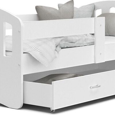Cot | Wooden bed | 200x90cm| with slatted base | with pull-out drawer | white | with mattress