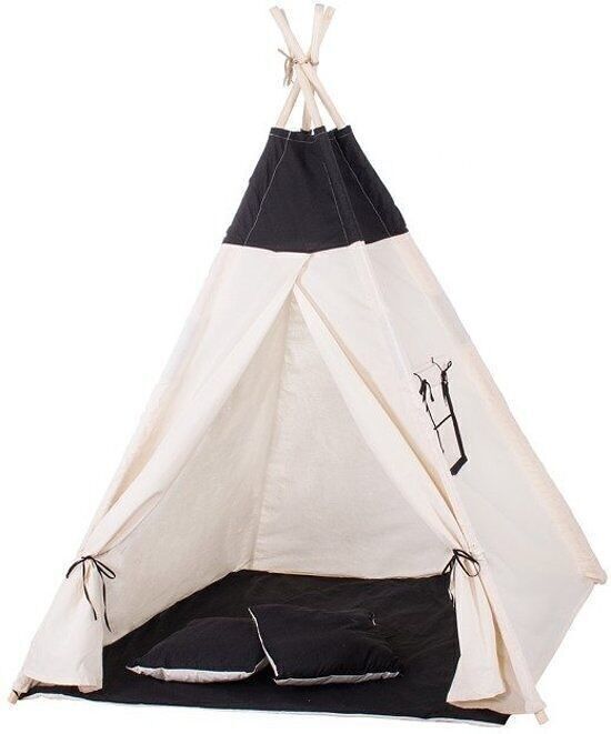 Tente de jeu Wigwam tipi tente 4 parties 100 coton Noir blanc