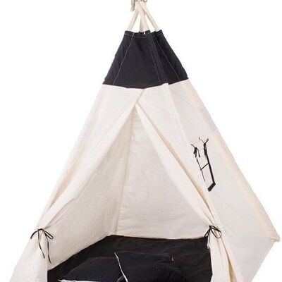 Wigwam tipi tent play tent - 4 parts 100% cotton Black / white