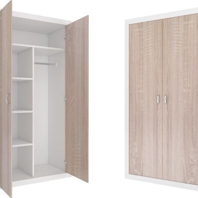 Wardrobe - 90x190x50 cm - white/Pine - 5 shelves - 2 doors