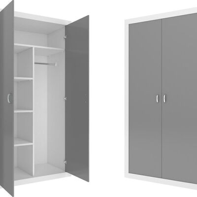 Children's wardrobe - 90x190x50 cm - white/grey - 2 doors