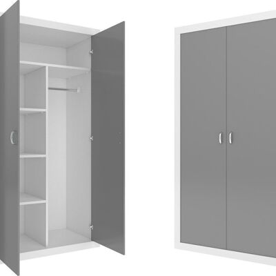 Wardrobe - 90x190x50 cm - white/grey - 5 shelves - 2 doors