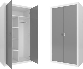 Armoire - 90x190x50 cm - blanc/gris - 5 étagères - 2 portes