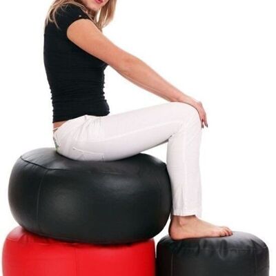 Pouf classico piccolo - pelle artificiale - nero - 47 cm x 24 cm