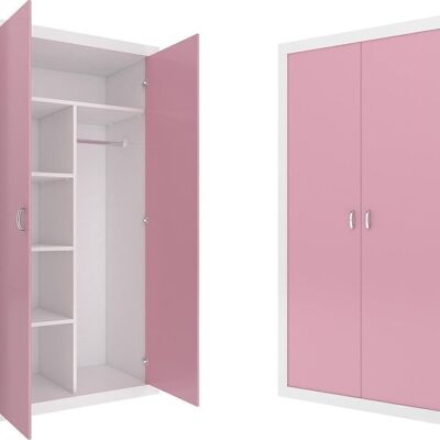 Armario infantil - 90x190x50 cm - blanco/rosa - 2 puertas