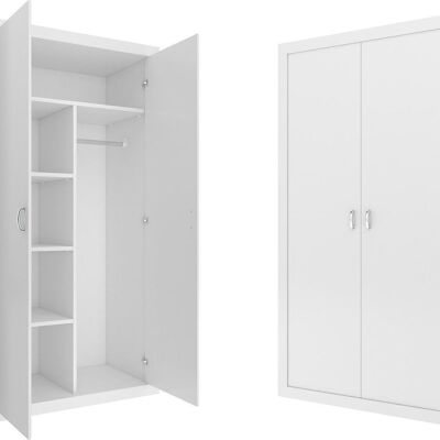 Kleiderschrank – 90x190x50 cm – weiß – 5 Einlegeböden – 2 Türen