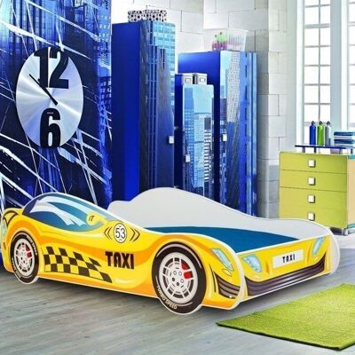 Cama para coche - Cama para niños - 140x70cm - con colchón - amarillo - con iluminación LED