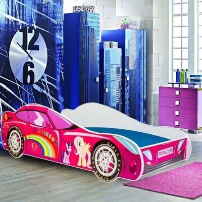 Autobett - Kinderbett - 140x70cm - mit Matratze - rosa - mit LED-Beleuchtung