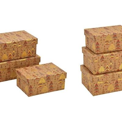 Caja de regalo set decoración de bosque de invierno hecha de papel / cartón marrón set de 3