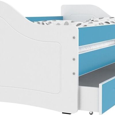 Luxury children's bed 180x80 cm - white/blue - with drawer - with mattress