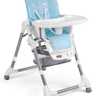 Chaise de salle à manger enfant sur roulettes - blanc avec bleu jusqu'à 36 mois - plateau de table amovible