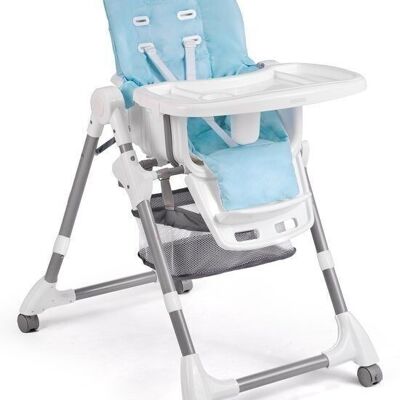 Silla de comedor infantil con ruedas - blanca con azul hasta 36 meses - tablero extraíble