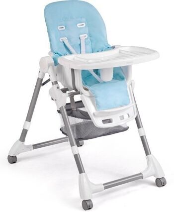Chaise de salle à manger enfant sur roulettes - blanc avec bleu jusqu'à 36 mois - plateau de table amovible