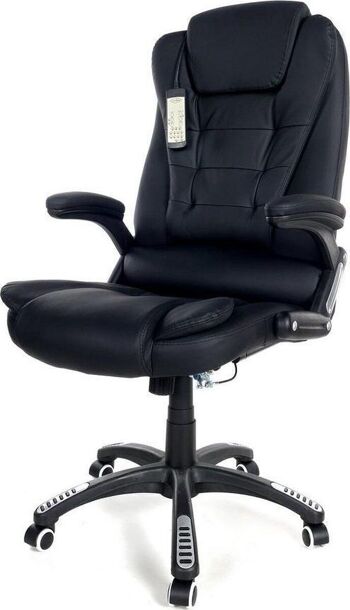 Chaise de bureau avec massage - cuir ECO noir - 9 programmes de vibrations