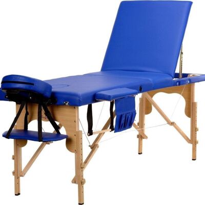 Lettino da massaggio in legno - 3 segmenti - regolabile - ecopelle blu - lungo 213 cm