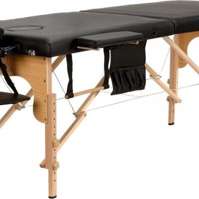 Table de massage en bois - 2 segments - réglable - cuir ECO noir - longueur 216 cm