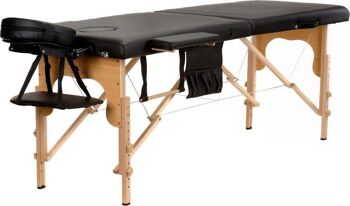 Table de massage en bois - 2 segments - réglable - cuir ECO noir - longueur 216 cm