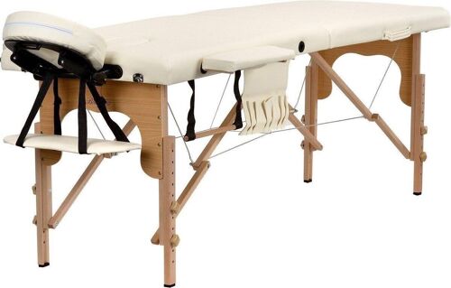 Houten massagetafel - 2 segmenten - verstelbaar - crème ECO-leer - 216 cm lang