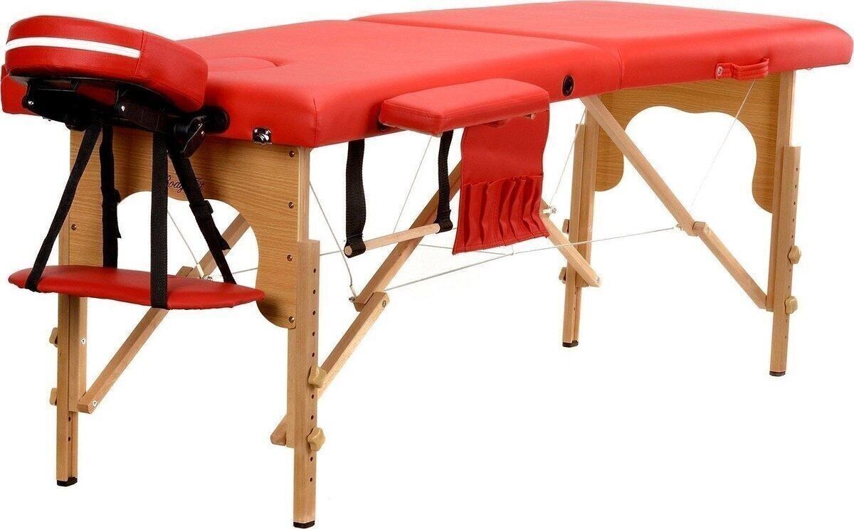Massageliege aus Holz - 2 Segmente - verstellbar - rotes ECO-Leder - 216 cm lang