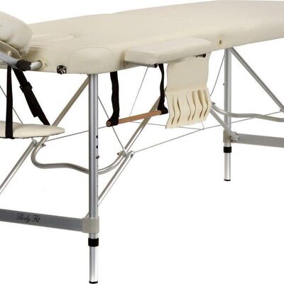 Table de massage en aluminium - 2 segments - tête de lit réglable - crème - longueur 212 cm