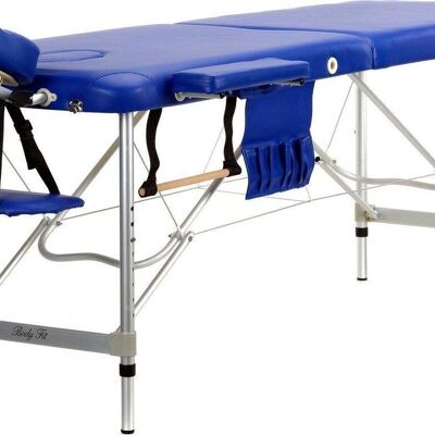 Table de massage en aluminium - 2 segments - tête de lit réglable - bleue - longueur 212 cm