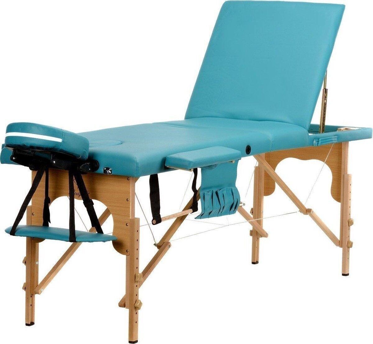 Massageliege aus Holz - 3 Segmente - verstellbar - türkisfarbenes ECO-Leder - 213 cm lang