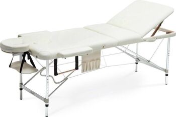 Table de massage en aluminium - 3 segments - réglable - crème - longueur 223 cm