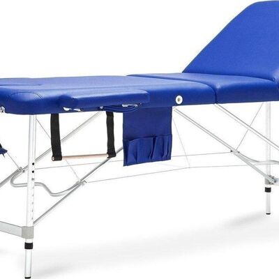 Table de massage en aluminium - 3 segments - réglable - bleue - longueur 223 cm