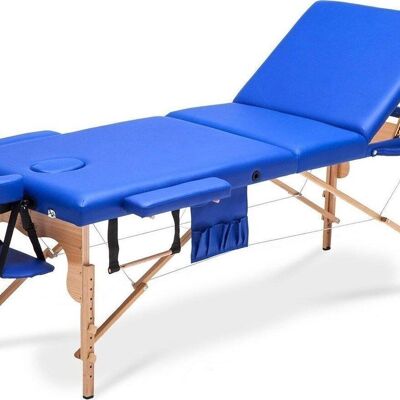 Lettino da massaggio XXL in legno - 3 segmenti - regolabile - blu - lungo 223 cm