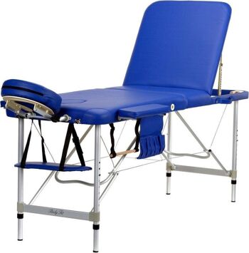 Table de massage en aluminium - 3 segments - réglable - bleue - 212 cm